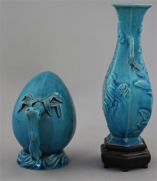 Two Chinese turquoise glazed vessels, 19th century, 9.5cm and 14cm